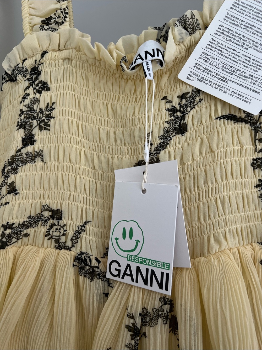 GANNI Yellow floral georgette pleated dress - Picture 3 of 9